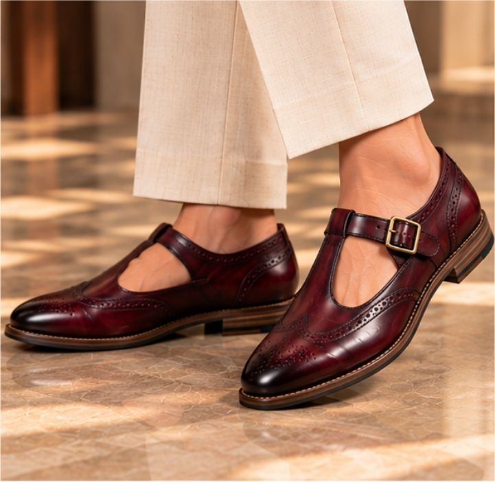 Darius Burgundy Brogue Sandal Shoe