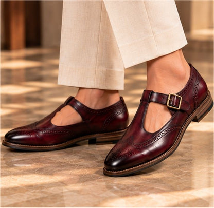Darius Burgundy Brogue Sandal Shoe