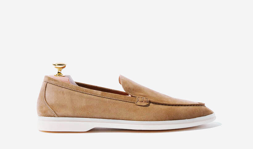 Beige Suede Leather Summer Loafer Shoes for Men | The Royale Peacock