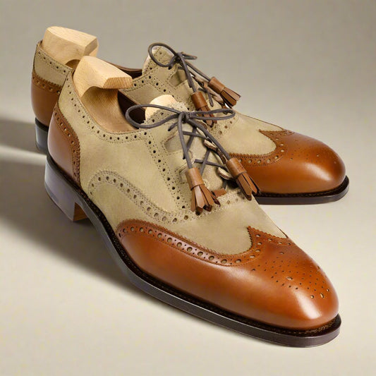 Theodore Beige Suede & Tan Wingtip Oxford