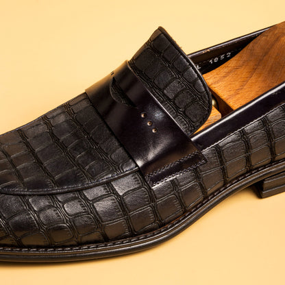 Roman Black Leather Penny Loafer