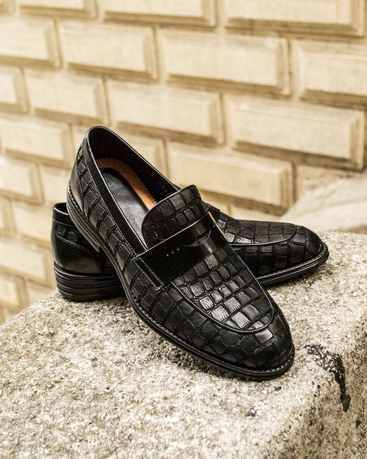 Roman Black Leather Penny Loafer