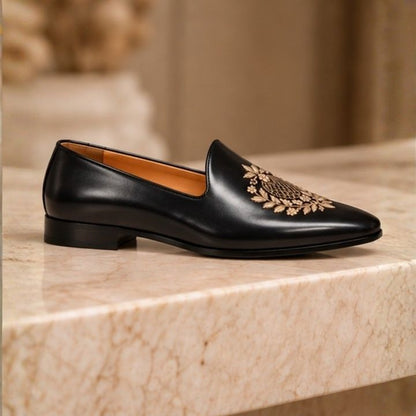 Rostam Black Patina Embroidery Mojari