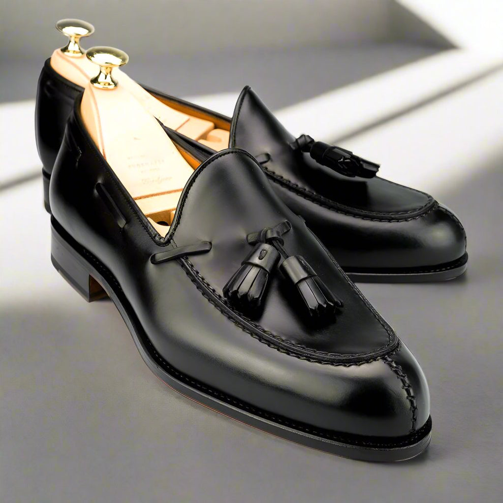 Black Leather Tassel Loafer for Men | The Royale Peacock ⭐⭐⭐⭐⭐