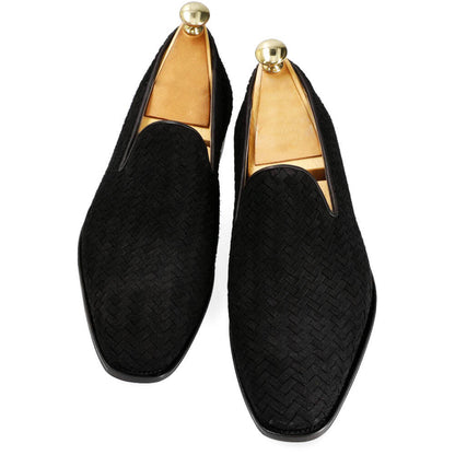 Aaron Black Suede Braided Slip-on Loafer - Main Image