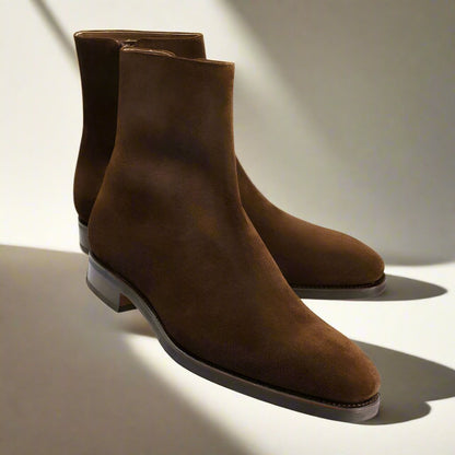 Brown Suede Leather Zip Boot for Men The Royale Peacock