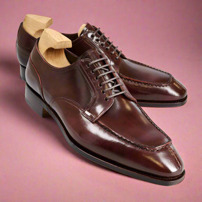 Burgundy Leather Apron Toe Derby Formal Lace Up Shoes for Men