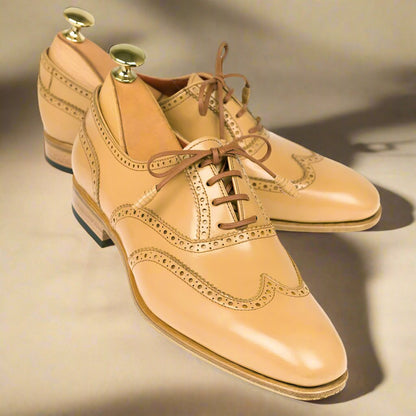 Ivy Beige Leather Wingtip Oxford for Women