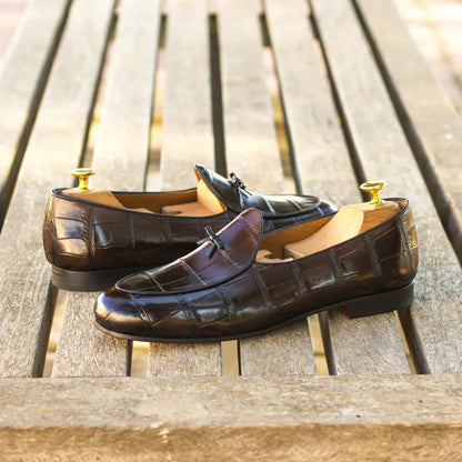 Zack Dark Brown Croco Print Belgian Loafer