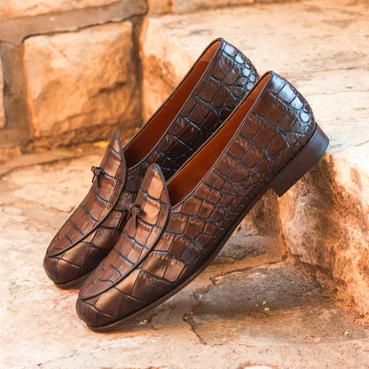 Ben Dark Brown Croco Print Slip-on Loafer