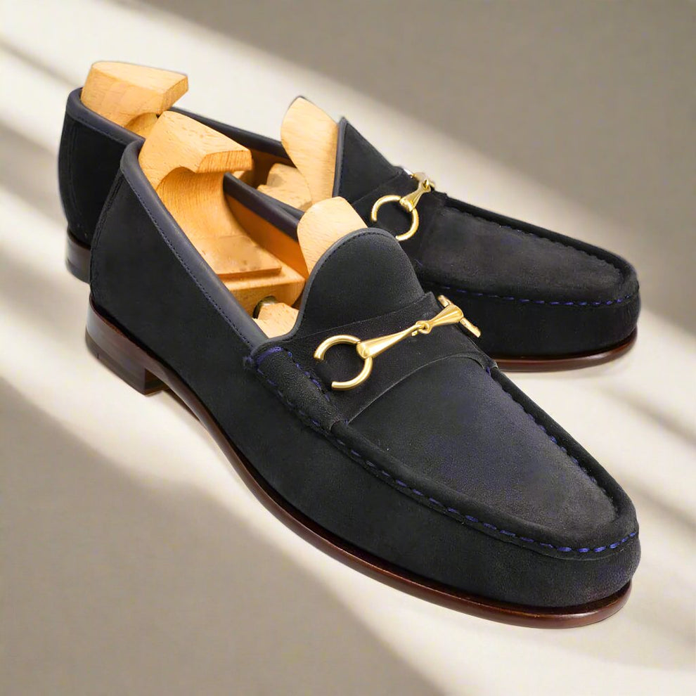 MEN'S LOAFER WITH HORSEBIT IN SAPHIRE BLUE MONOGRAM JACQUARD FABRIC