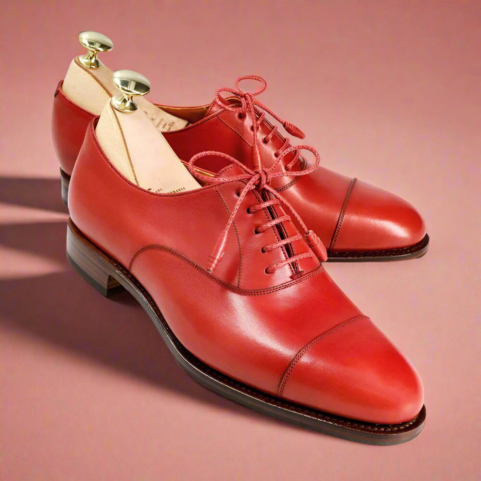Red Leather Toecap Oxford Shoes for Women | The Royale Peacock ⭐⭐⭐⭐⭐