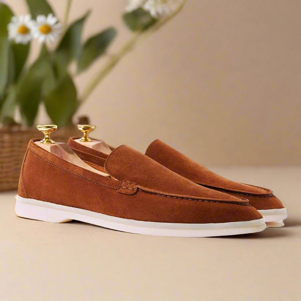 Tan Suede Leather Summer Loafer Shoes for Men | The Royale Peacock