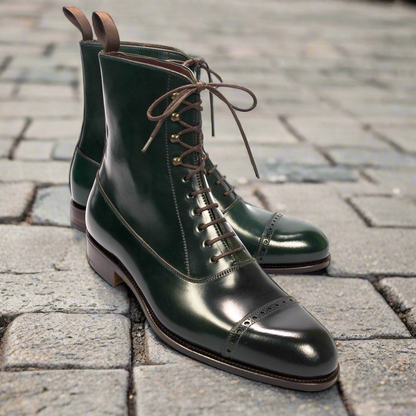 Dark Green Leather Toecap Lace Boot for Men | The Royale Peacock Dark Green Leather Toecap Lace Boot for Men | The Royale Peacock