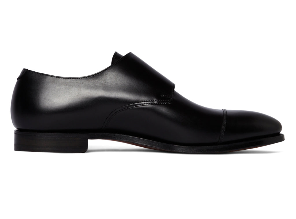 Black Leather Formal Double Monk Strap Buckle Shoes for Men with Leather Sole. Goodyear Welted Construction Available.