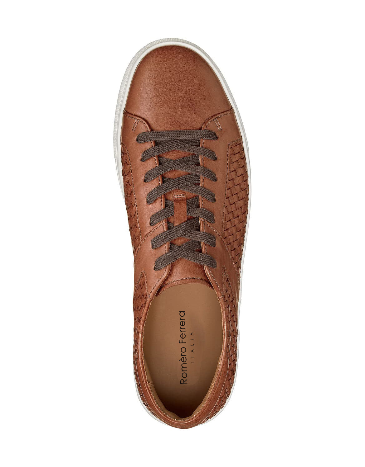 Brown Tan Braided Leather Low Top Lace Up Sneaker for Men. White Comfortable Cup Sole.