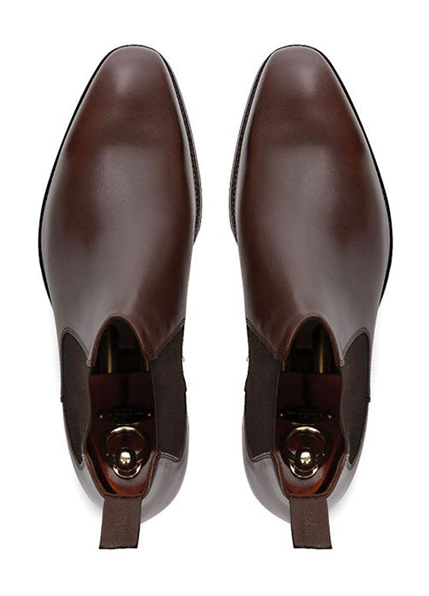 Brown Leather Formal Short Chelsea Slip On Boot Shoes for Men with Leather Sole. Goodyear Welted Construction Available.