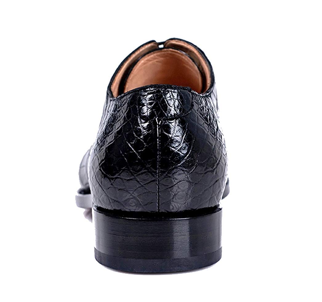 Black Croco Print Exotic Leather Formal Wholecut Oxford Lace Up Shoes for Men with Leather Sole. Goodyear Welted Construction Available.