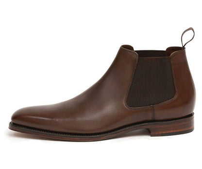 Brown Leather Formal Short Chelsea Slip On Boot Shoes for Men with Leather Sole. Goodyear Welted Construction Available.