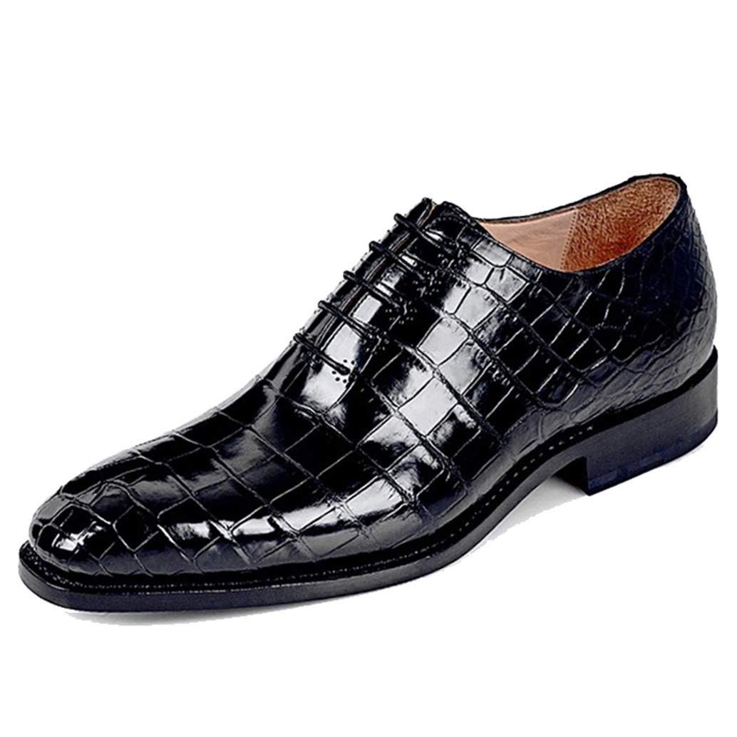 Black Croco Print Exotic Leather Formal Wholecut Oxford Lace Up Shoes for Men with Leather Sole. Goodyear Welted Construction Available.