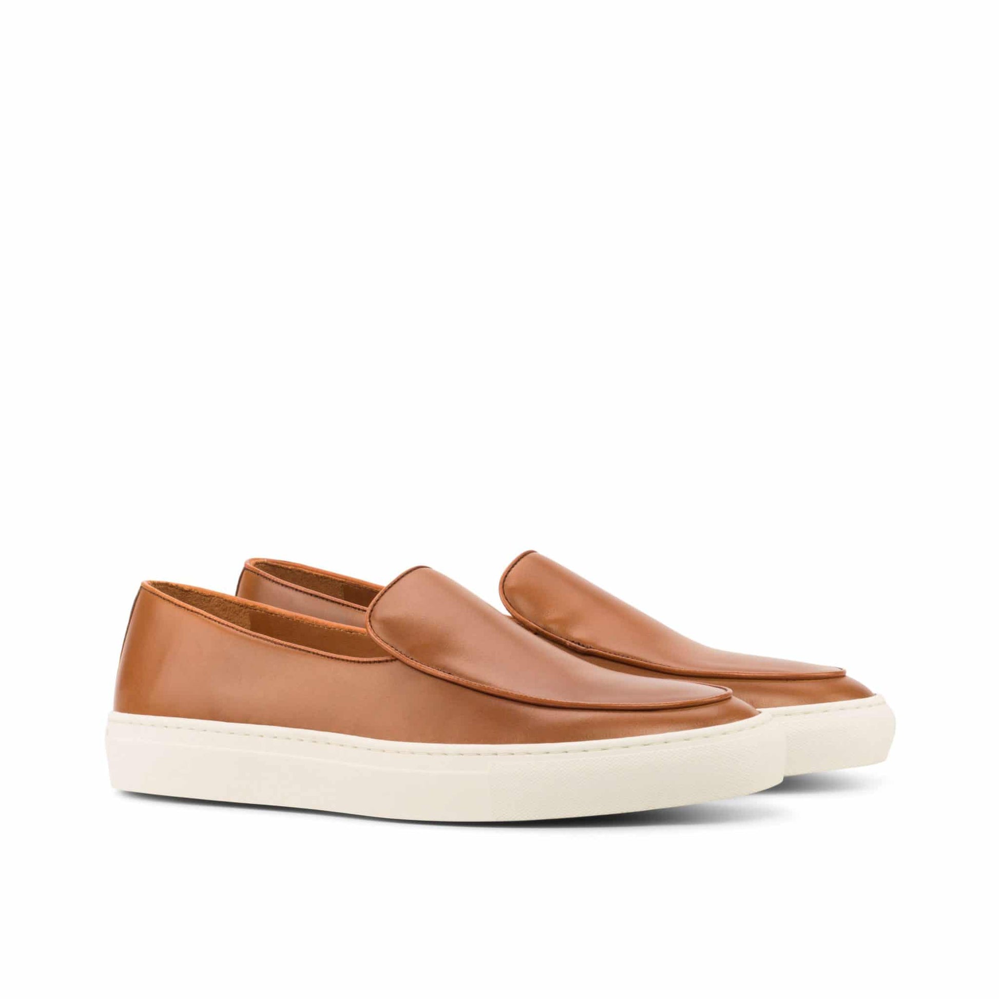 Tan Leather Slip On Loafer Sneaker for Men. White Comfortable Cup Sole.