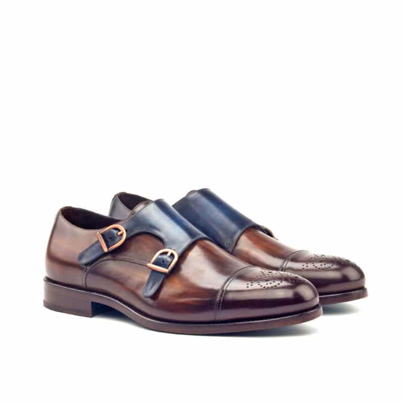 Astrid Tan & Blue Patina Double Monk Strap