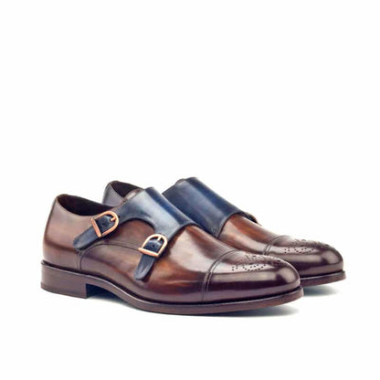 Astrid Tan & Blue Patina Double Monk Strap