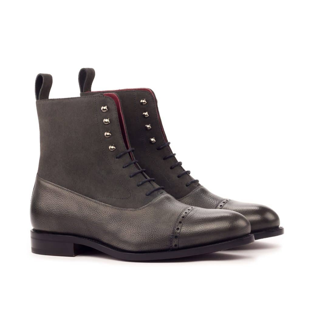 Grey Textured Leather Suede Formal Lace Up Toe Cap Boot Shoes for Men with Leather Sole. Goodyear Welted Construction Available.