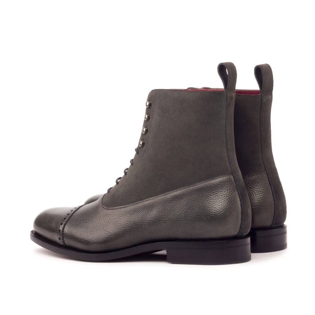 Grey Textured Leather Suede Formal Lace Up Toe Cap Boot Shoes for Men with Leather Sole. Goodyear Welted Construction Available.