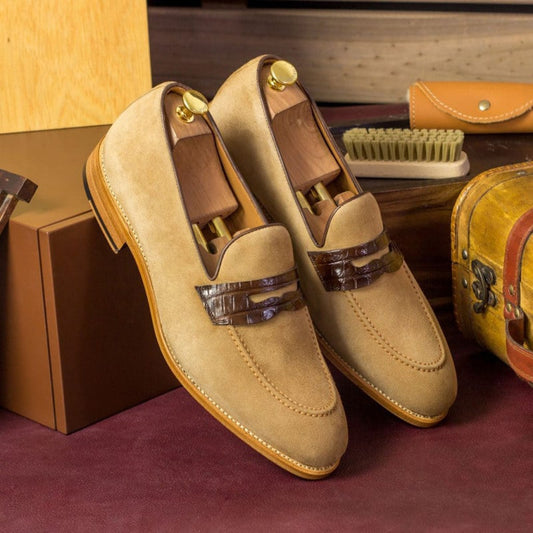 Ned Beige Suede Leather Penny Loafer