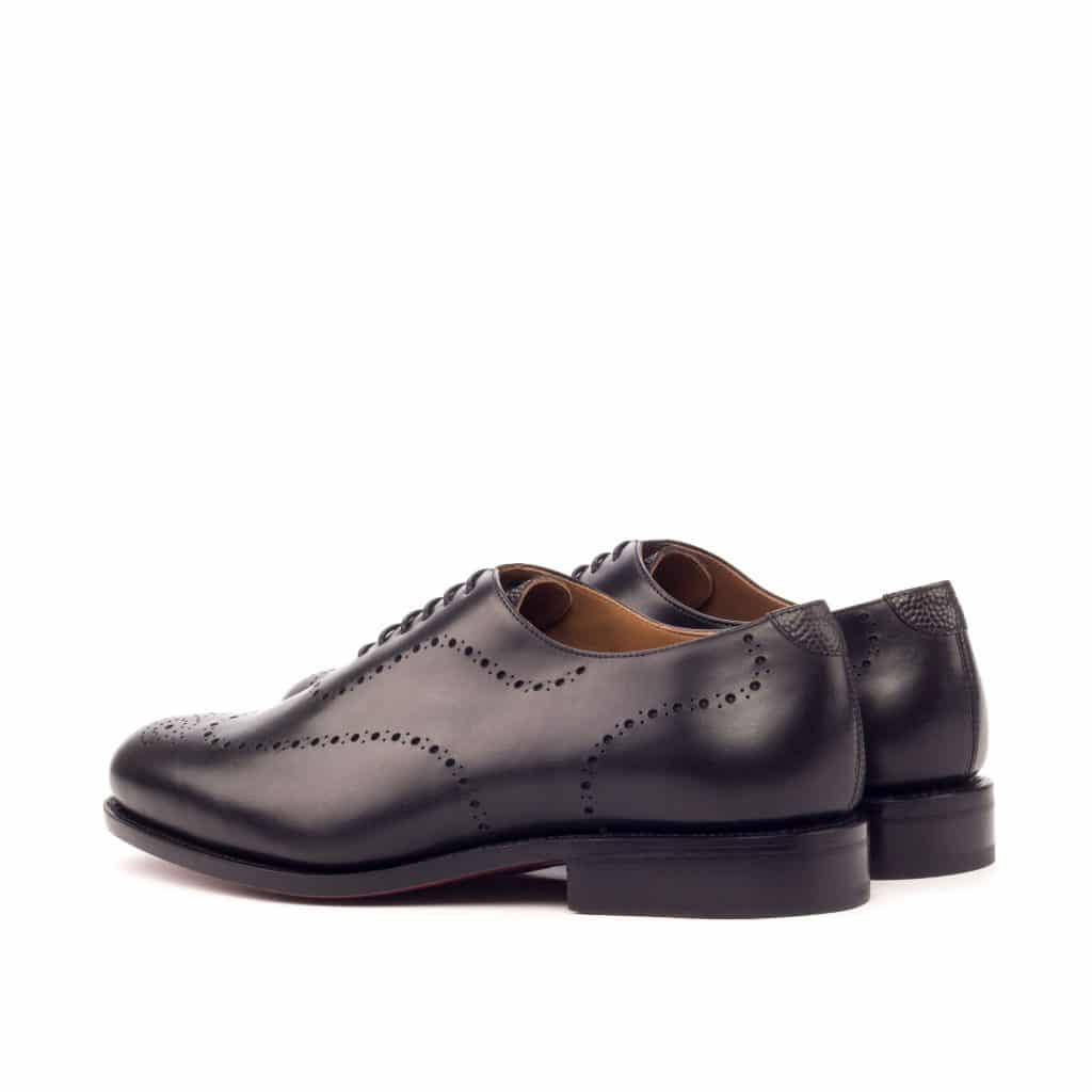 Black Patina Finish Leather Formal Wholecut Oxford Wingtip Brogue Lace Up Shoes for Men with Leather Sole. Goodyear Welted Construction Available.