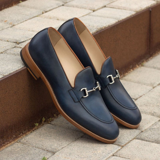 Gabriel Navy Blue Leather Horsebit Loafer