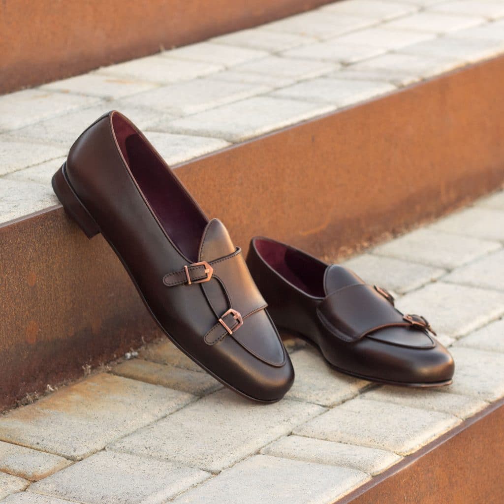 Burgundy Leather Formal Monk Strap Loafer Slip On Shoes for Men with Leather Sole. Goodyear Welted Construction Available.