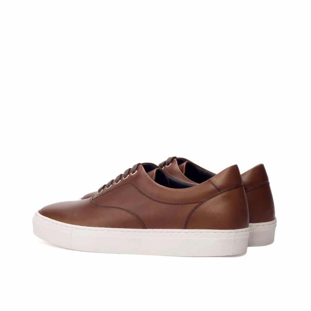 Brown Leather Low Top Lace Up Sneaker for Men. White Comfortable Cup Sole.