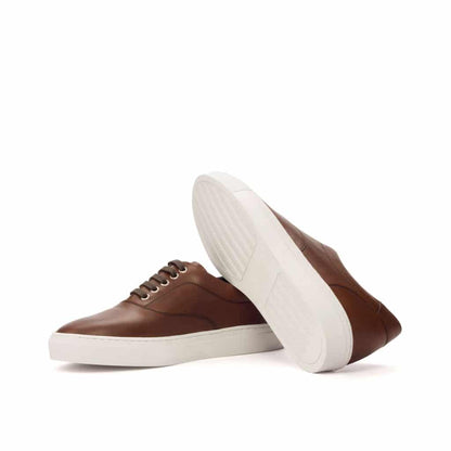 Brown Leather Low Top Lace Up Sneaker for Men. White Comfortable Cup Sole.