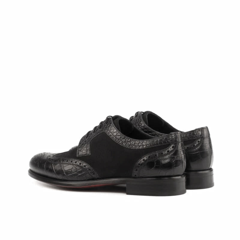 Emma Black Leather Croco Print Derby for Women