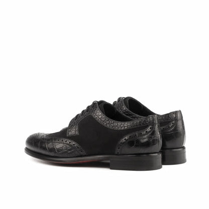 Emma Black Leather Croco Print Derby for Women