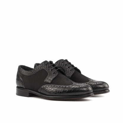 Emma Black Leather Croco Print Derby for Women