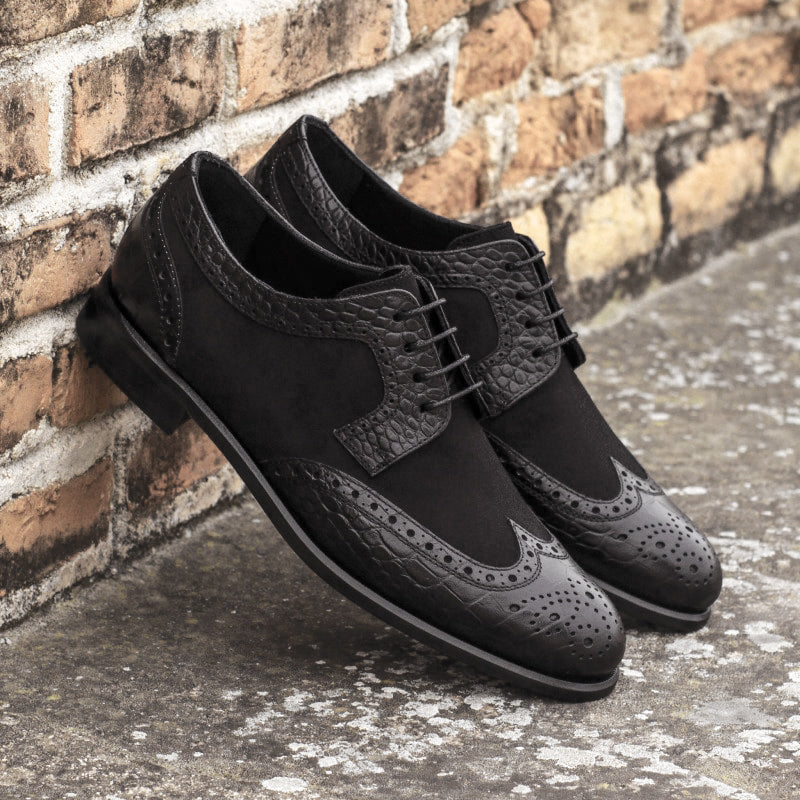 Emma Black Leather Croco Print Derby for Women
