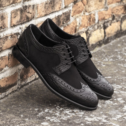 Emma Black Leather Croco Print Derby for Women