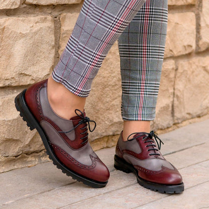 Lexie Chunky Burgundy & Grey Leather Brogue Oxford for Women