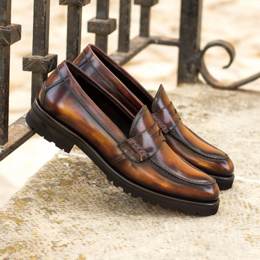 Tan Brown Patina Leather Loafer for Women