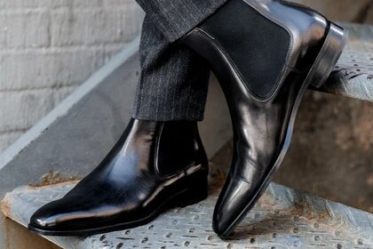 Black Leather Formal Chelsea Boot Slip On Shoes for Men with Leather Sole. Goodyear Welted Construction Available.