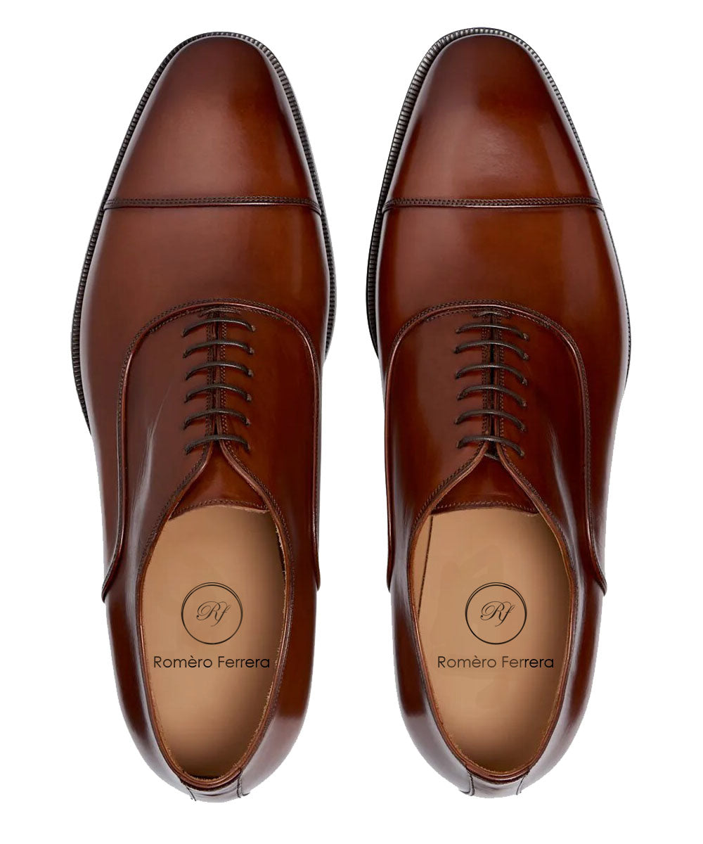 Tan Leather Formal Oxford Toe Cap Lace Up Shoes for Men. Manmade Comfortable Sole. Customization Available.