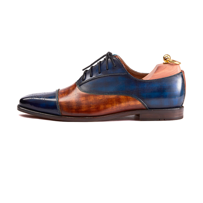 Henry Tan & Navy Blue Patina Toe Cap Oxford