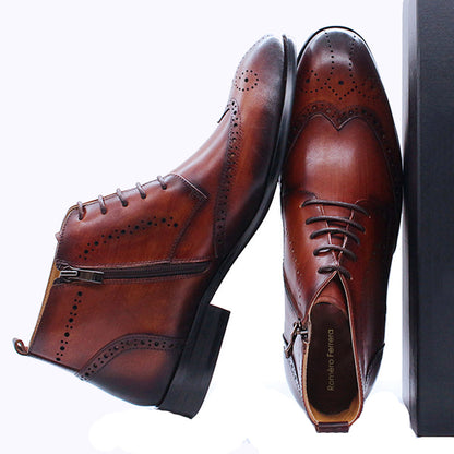 Flint Tan Wingtip Patina Derby Zip Lace Up Boot