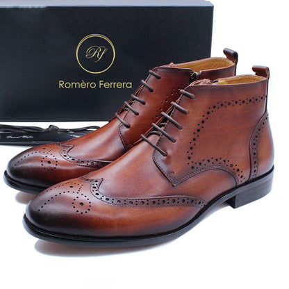 Flint Tan Wingtip Patina Derby Zip Lace Up Boot