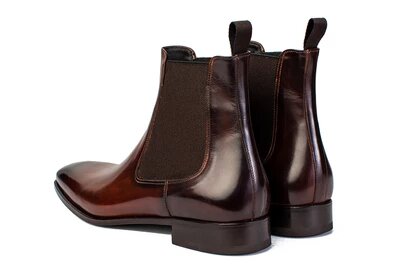 Dark Tan Leather Formal Chelsea Boot Slip On Shoes for Men with Leather Sole. Goodyear Welted Construction Available.