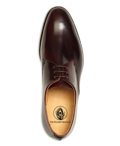 Burgundy Cherry Red Brown Leather Formal Derby Lace Up Shoes for Men with Leather Sole. Goodyear Welted Construction Available.