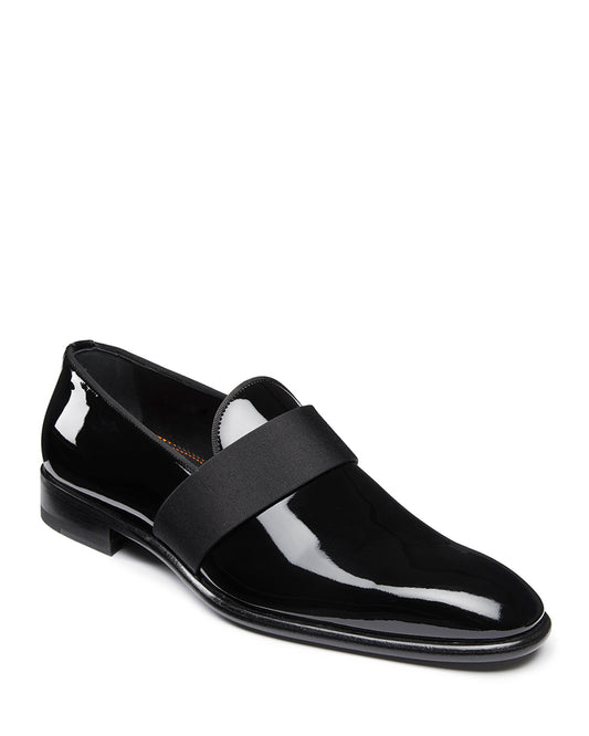Black Patent Leather Formal Penny Loafer Slip On Shoes for Men with Leather Sole. Goodyear Welted Construction Available.